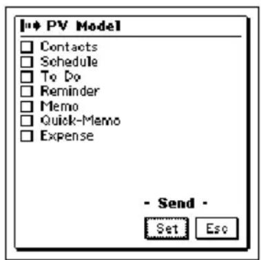 PV Model Contacts Schedule To Do Reminder Memo Quick-Memo Expense - Send - Set Eso