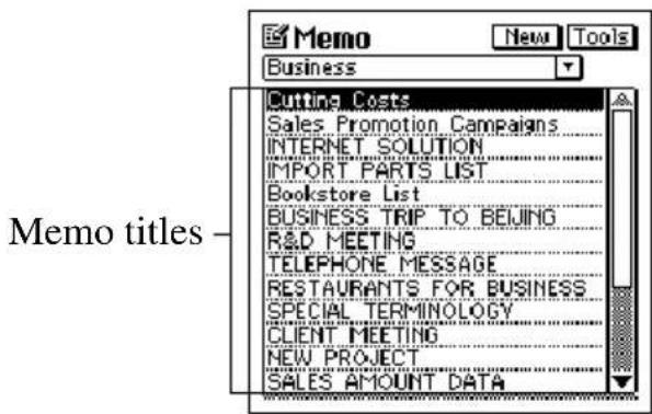 Memo Business Cutting Costs Sales Promotion Campaigns... INTERNET SOLUTION IMPORT PARTS LIST Bookstore List BUSINESS TRIP TO BEIJING R&D MEETING TELEPHONE MESSAGE RESTAURANTS FOR BUSINESS SPECIAL TERMINOLOGY CLIENT MEETING NEW PROJECT SALES AMOUNT DATA