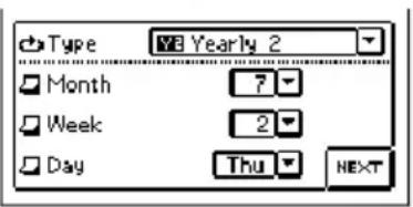 Type Yearly 2 Month 7 Week 2 Day Thu NEXT