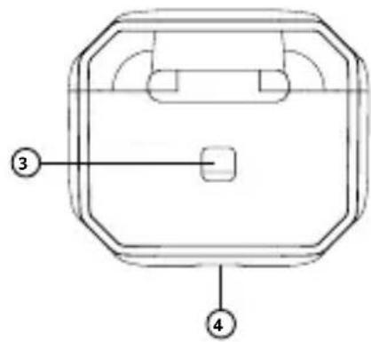 Technical diagram of a device casing with numbered components labeled 3 and 4