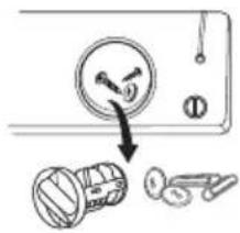 Diagram showing a door switch with a dial indicator and a separate close-up of the lock mechanism.