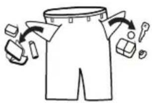 Diagram illustrating a garment pattern with labeled parts and directional arrows indicating movement or processing steps.