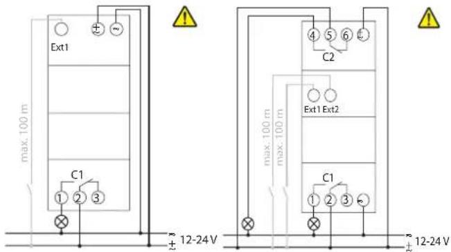 Ext1 C1 1 2 3 max. 100 m max. 100 m max. 100 m C2 4 5 6 Ext1 Ext2 C1 1 2 3 12-24 V 12-24 V
