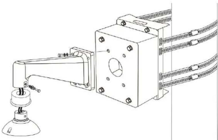 Technical line drawing of a mechanical assembly with mounting bracket and housing (no text or symbols)