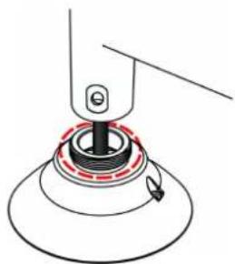 Technical line drawing of a mechanical assembly with a central component and base (no text or symbols)