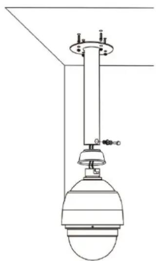 Technical line drawing of a vertical support structure with a spherical base and mounting flange (no text or symbols)