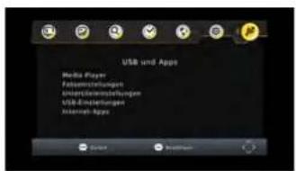USB und Apps Media Player Fazemarleistungen Unterleistungen USB-Einstellungen Antenix Apps