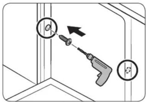 Diagram showing a screwdriver inserted into a corner with a magnified inset, illustrating the process of mounting or repair.