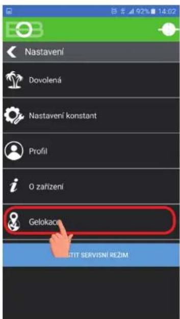 Nastavení Dovolená Nastavení konstant Profil O zařízení Gelokace STIT SERVISNÍ REZIM