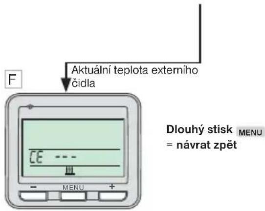 F Aktuální teplota externího čidla Dlouhý stisk MENU = návrat zpět