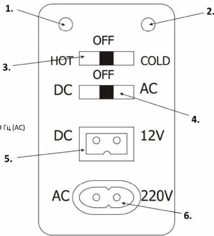 1. OFF 3. HOT COLD OFF DC AC 4. DC 12V 5. AC 220V 6.