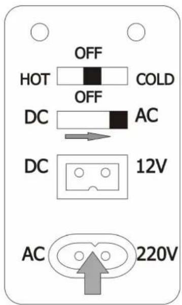 OFF HOT COLD OFF DC AC DC 12V AC 220V