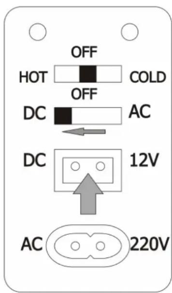 OFF HOT COLD OFF DC AC DC 12V AC 220V