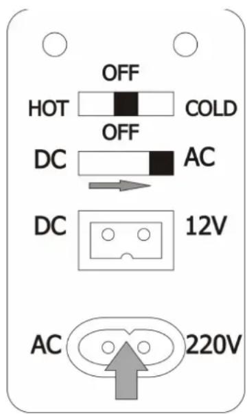 OFF HOT COLD OFF DC AC DC 12V AC 220V