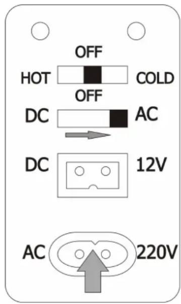 OFF HOT COLD OFF DC AC DC 12V AC 220V
