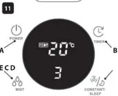 11 POWER A 20°C ECD MIST 3 TIMER B CONSTANT/ SLEEP