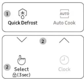 1 Quick Defrost AUTO Auto Cook 2 Select Clock (3sec)