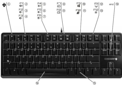① F1 ② F2 ③ F3 ④ F4 *# F5 *# F6 *# F7 ⑧ F8 ⑨ F9 ⑩ F10 ⑪ F11 ⑫ F12 ⑬ end ⑭ CHERRY ⑮ ⑯