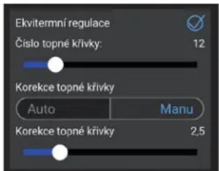 Ekvitermni regulace Číslo topné křivky: 12 Korekce topné křivky Auto Manu Korekce topné křivky 2,5