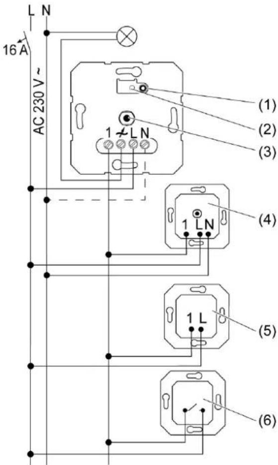 L N 16 A AC 230 V~ (1) (2) (3) (4) 1 L N (5) (6)