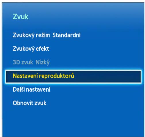 Zvuk Zvukový režim Standardní Zvukový efekt 3D zvuk Nízký Nastavení reproduktorů Další nastavení Obnovit zvuk