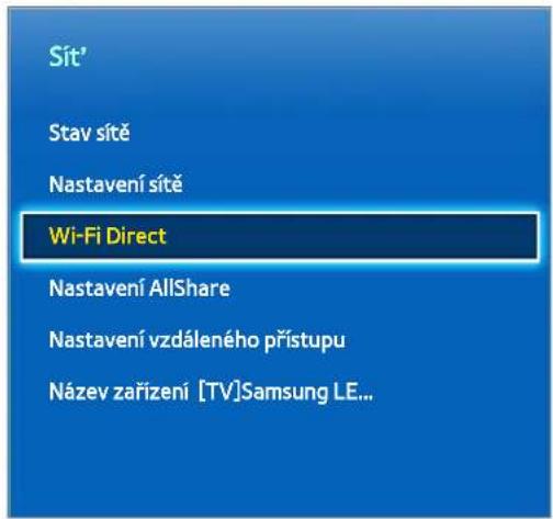 Sít' Stav sitě Nastavení sitě Wi-Fi Direct Nastavení AllShare Nastavení vzdáleného přístupu Název zařízení [TV]Samsung LE...