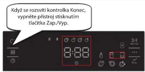 Když se rozsvití kontrolka Konec, vypněte přístroj stisknutím tlačítka Zap./Vyp.