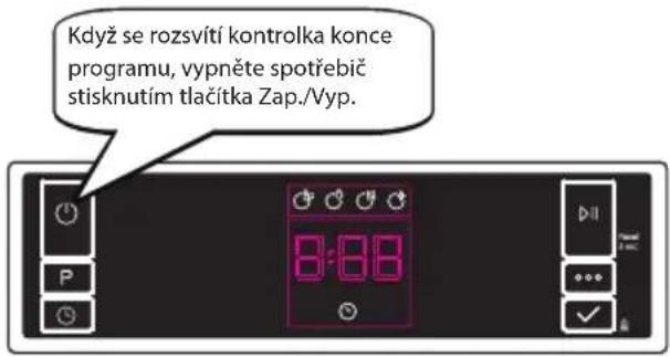 Když se rozsvití kontrolka konce programu, vypněte spotřebič stisknutím tlačítka Zap./Vyp.