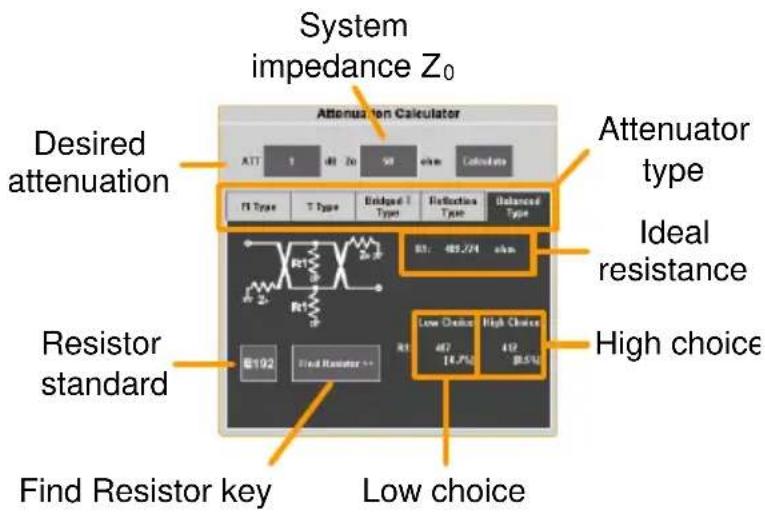 System impedance Z₀ Attenuator Calculator Desired attenuation Attenuator type Ideal resistance Resistor standard Low choice High choice Find Resistor key Low choice