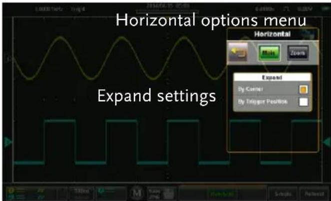 Horizontal options menu Expand settings