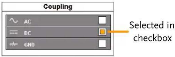 Coupling ~ AC --- DC + GND Selected in checkbox