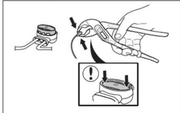 Diagram illustrating a mechanical tool application with labeled parts and warning indicators