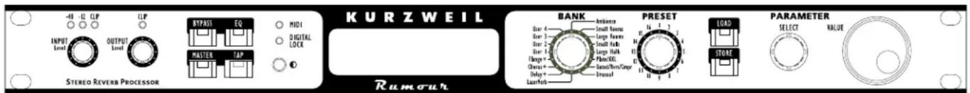 KURZWEIL BANK PRESET LOAD PARAMETER INPUT OUTPUT MIDI DIGITAL LOCK STUDIO REVERB PROCESSOR Rumour LOAD STORE SELECT VALUE