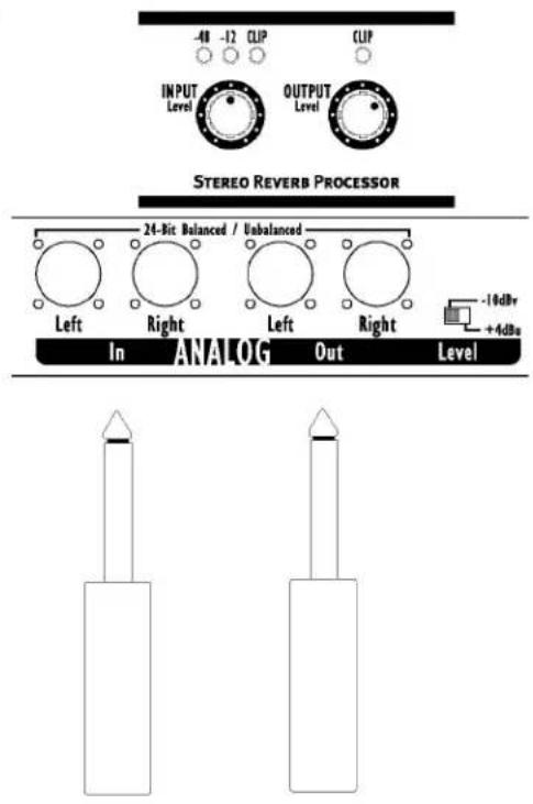-48 -12 CLIP INPUT Level OUTPUT Level CUP STEREO REVERB PROCESSOR 24-Bit Balanced / Unbalanced Left Right Left Right -10dBr +4dBu In ANALOG Out Level