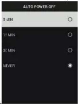 AUTO POWER OFF 5 MIN 15 MIN 30 MIN NEVER