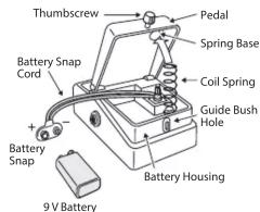 Thumbscrew Pedal Spring Base Battery Snap Cord Coil Spring Guide Bush Hole Battery Snap Battery Housing 9 V Battery