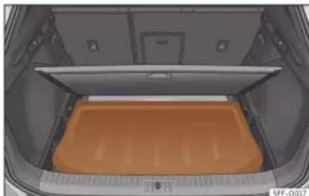 Interior view of a car cab showing the rear trunk, rear vent, and orange storage tray (no text or symbols visible)