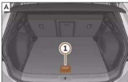 Top-down view of a car trunk with a numbered marker indicating a component (no text or symbols present)