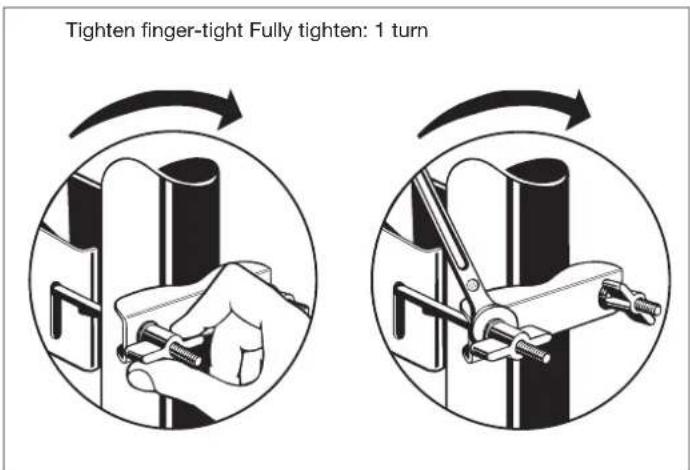 Tighten finger-tight Fully tighten: 1 turn