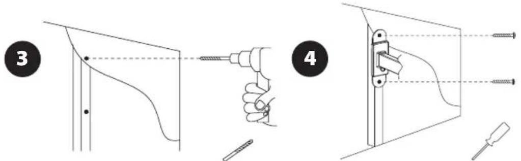 Technical diagram showing three steps of screw installation: pinning, tool insertion, and clamping.