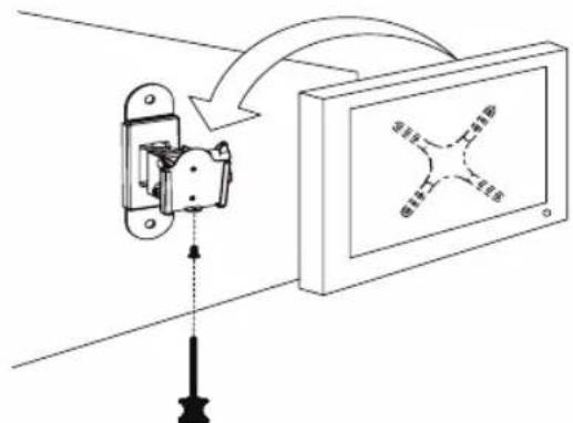 Diagram showing mechanical assembly with labeled components and directional arrows indicating motion or force