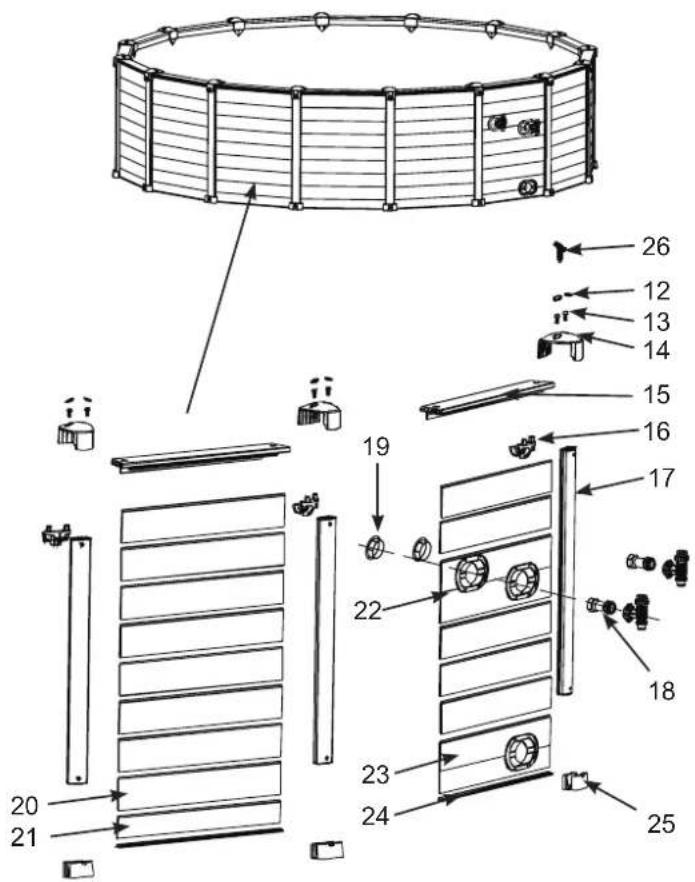 Technical diagram of a cylindrical device with numbered components, showing internal structure and assembly details.