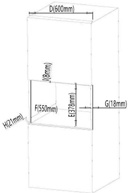 D(600mm) I(8mm) F(550mm) E(378mm) G(18mm) H(21mm)