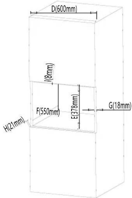 D(600mm) I(8mm) F(550mm) E(378mm) G(18mm) H(21mm)