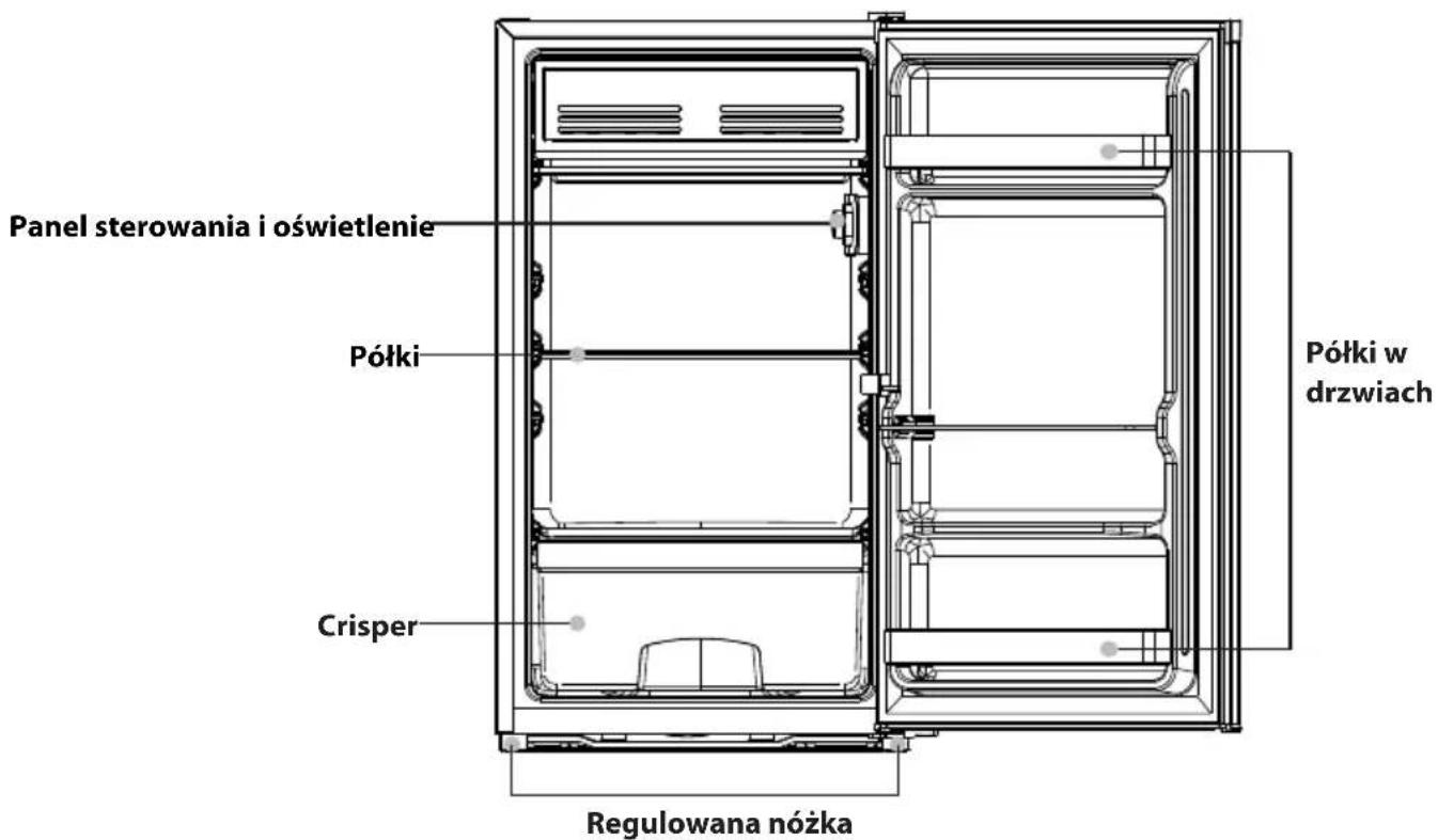 Panel sterowania i oświetlenie Półki Crisper Półki w drzwiach Regulowana nóżka