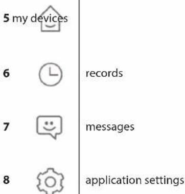 5 my devices 6 ℃ records 7 😊 messages 8 ⏱ application settings