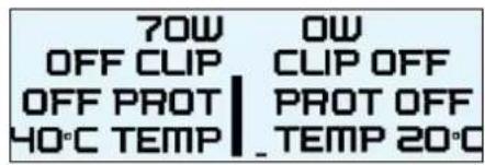 70W OFF CLIP OFF PROT 40°C TEMP OW CLIP OFF PROT OFF TEMP 20°C