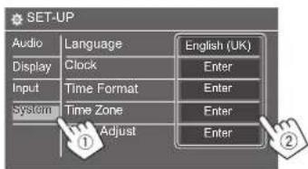 SET-UP Audio Language English (UK) Display Clock Enter Input Time Format Enter system Time Zone Enter Adjust Enter