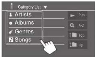 Category List Artists Albums Genres Songs Play A-Z Top Up
