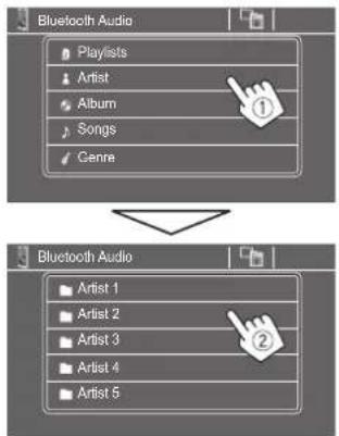 Bluetooth Audio Playlists Artist Album Songs Genre Bluetooth Audio Artist 1 Artist 2 Artist 3 Artist 4 Artist 5